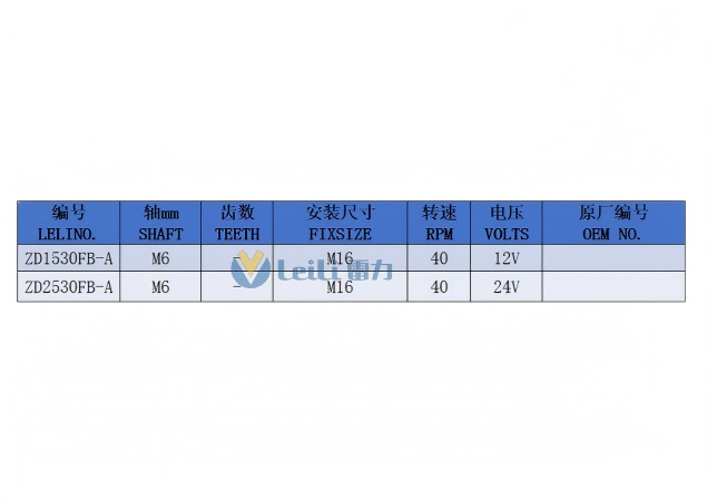 ZD2530FB Windshield Wiper Motor Model Specifications