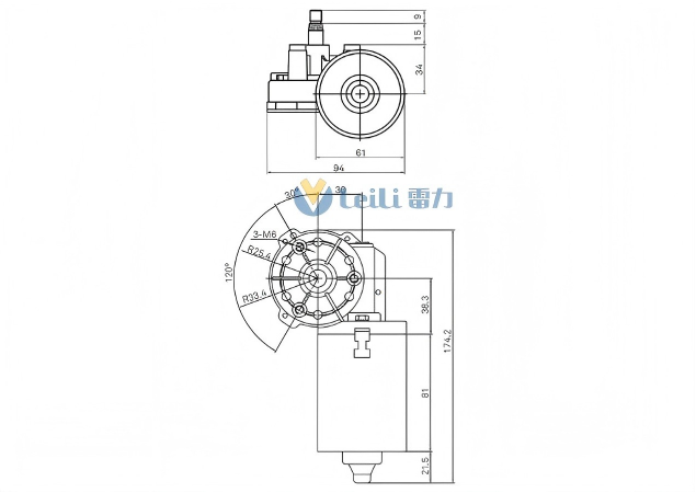 ZD2530L Windshield Wiper Motor 2D Drawing