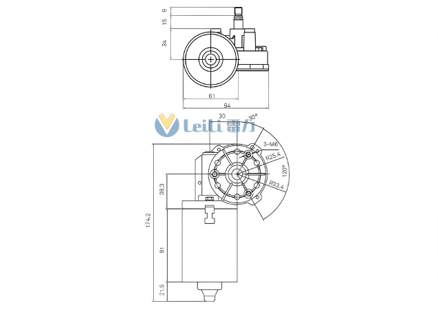 ZD2530R Windshield Wiper Motor 2D Drawing