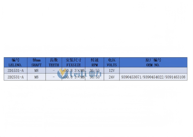 ZD2531 Windshield Wiper Motor Model Specifications