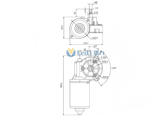 ZD2531 Windshield Wiper Motor 2D Drawing