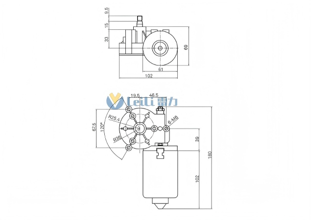 ZD2532 Windshield Wiper Motor 2D Drawing