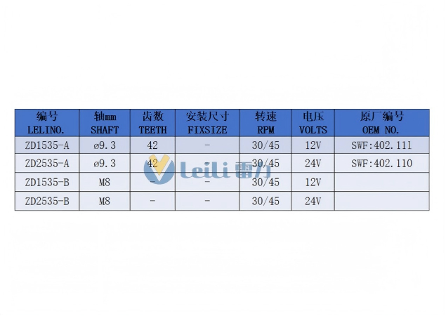 ZD2535 Windshield Wiper Motor Model Specifications