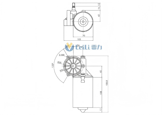 ZD2631L Windshield Wiper Motor 2D Drawing