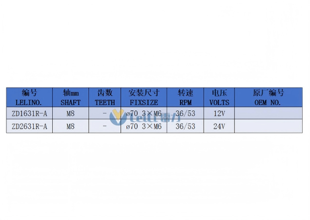 ZD2631R Windshield Wiper Motor Model Specifications