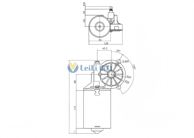  ZD2632 Windshield Wiper Motor 2D Drawing