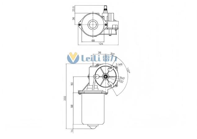ZD2635 Windshield Wiper Motor 2D Drawing