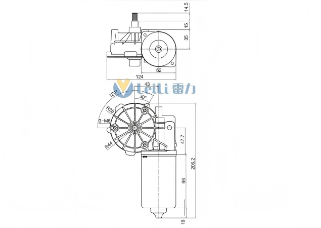 ZD2637 Windshield Wiper Motor 2D Drawing