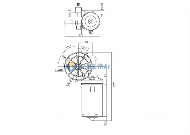 ZD2735 Windshield Wiper Motor 2D Drawing