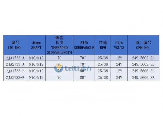 ZJA2733 Windshield Wiper Motor Model Specifications