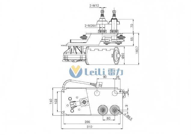 ZJA2733 Windshield Wiper Motor 2D Drawing